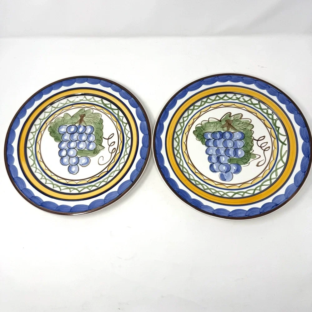 Set Of 2 Studio Nova Merlot Dinner Plates Blue Green Yellow Grapes 10.75